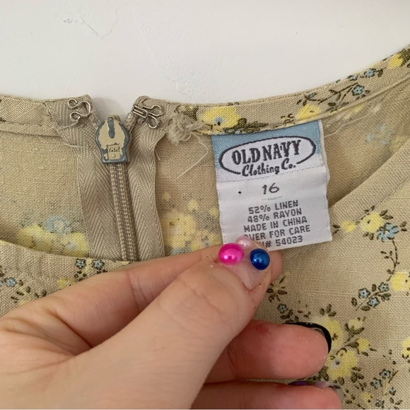 Vintage Y2K Old Navy Linen Blend Ditsy Floral Mini Dress Beige & Yellow Size 16 - Picture 3 of 5